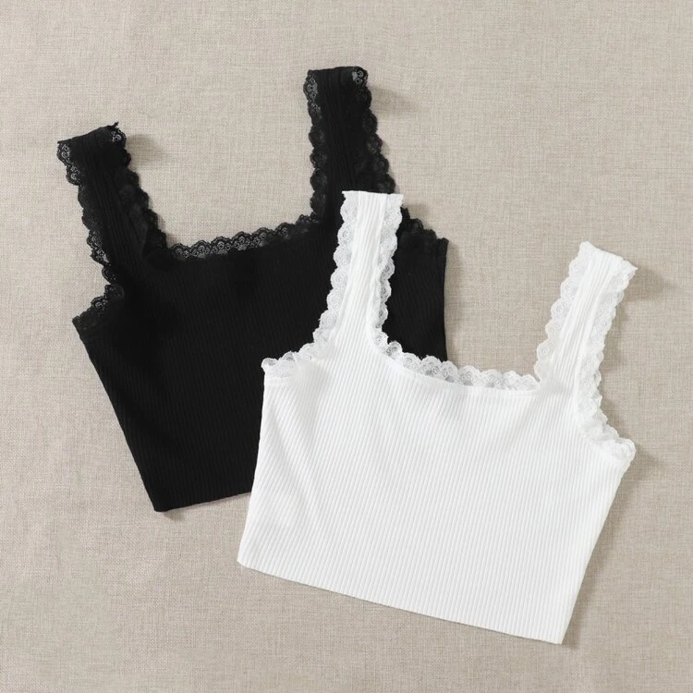 Black Lace Trim Crop Cami Top S - Picture 1 of 3
